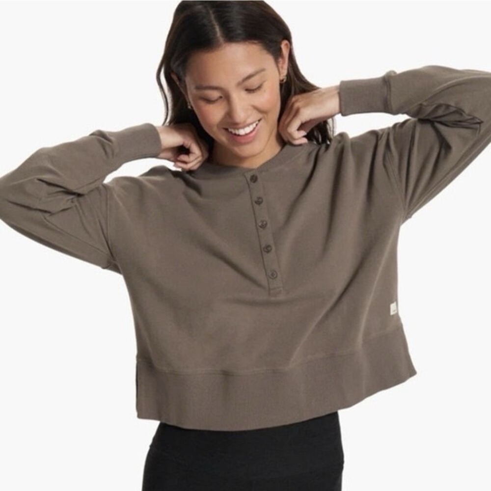 Vuori Laguna Henley Shirt Sweatshirt In Cocoa Sz M Organic Cotton - Picture 1 of 8